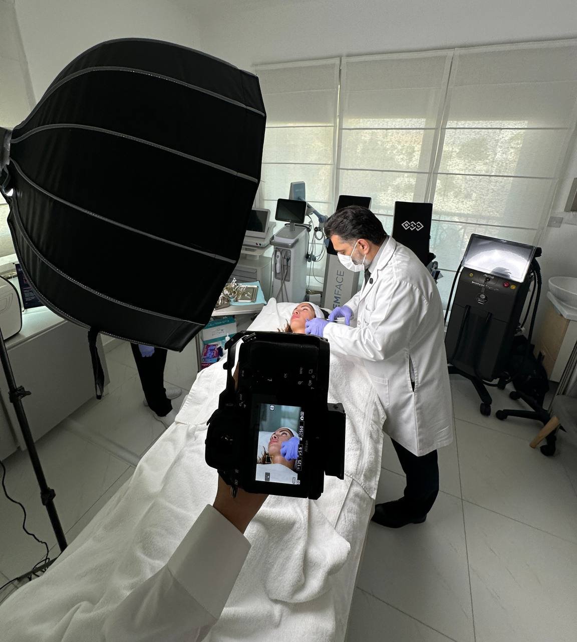 Behind the camera during a clinic treatment shoot